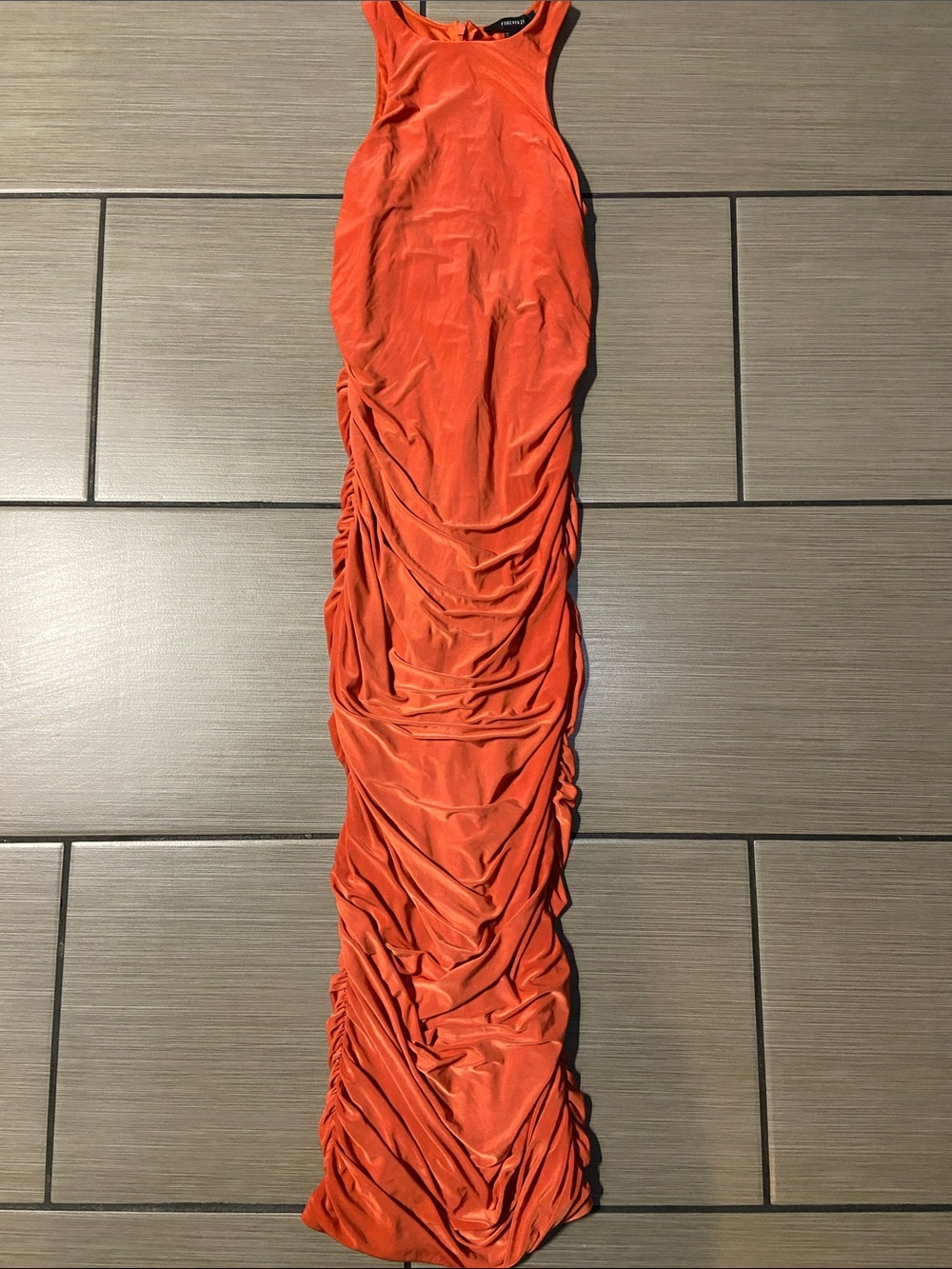 Forever 21 ruched maxi bodycon high neck dress